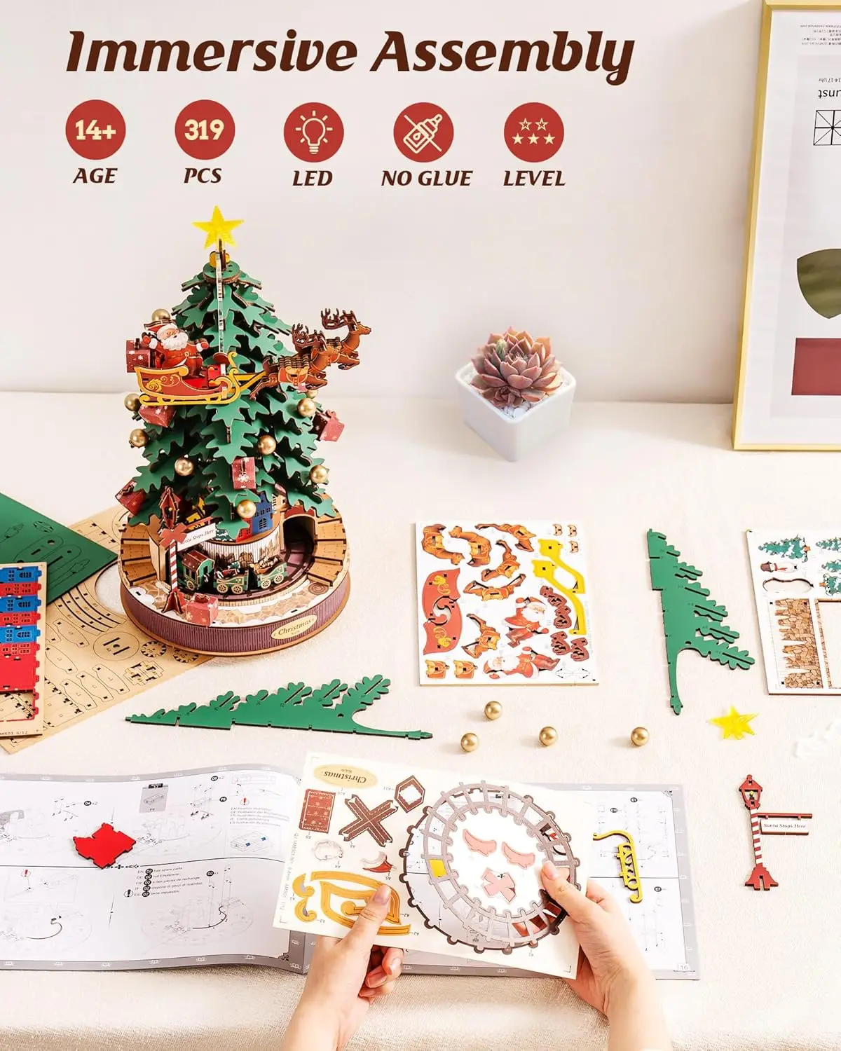 Robotime 3D Wooden Puzzles Music Box Christmas Melody Tree Wooden Model Kits for Adults to Build Best Gifts for Adults and Kids - Image 5