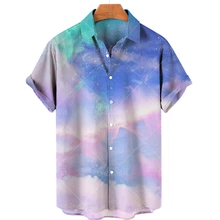

Summer Fashion Women's Men's Hawaiian Shirts Color Printing Casual Loose Linen Short Sleeve Beach Tops Tops Street Casual Camisa