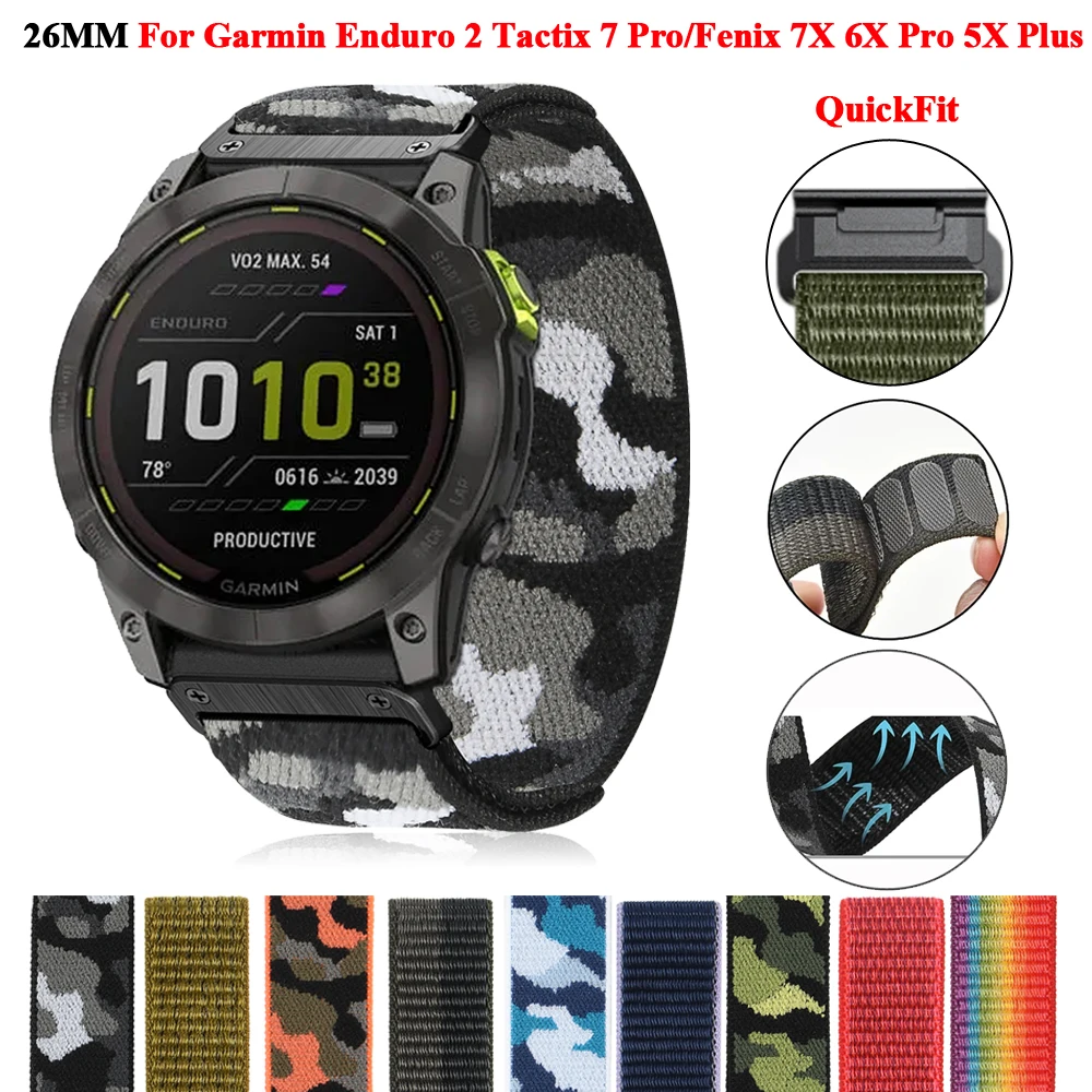 

Ремешок из мягкого нейлона для наручных часов, спортивный браслет для Garmin Enduro 2/Tactical x 7 Pro QuickFit Fenix5X 6X Pro 7X, 26 мм