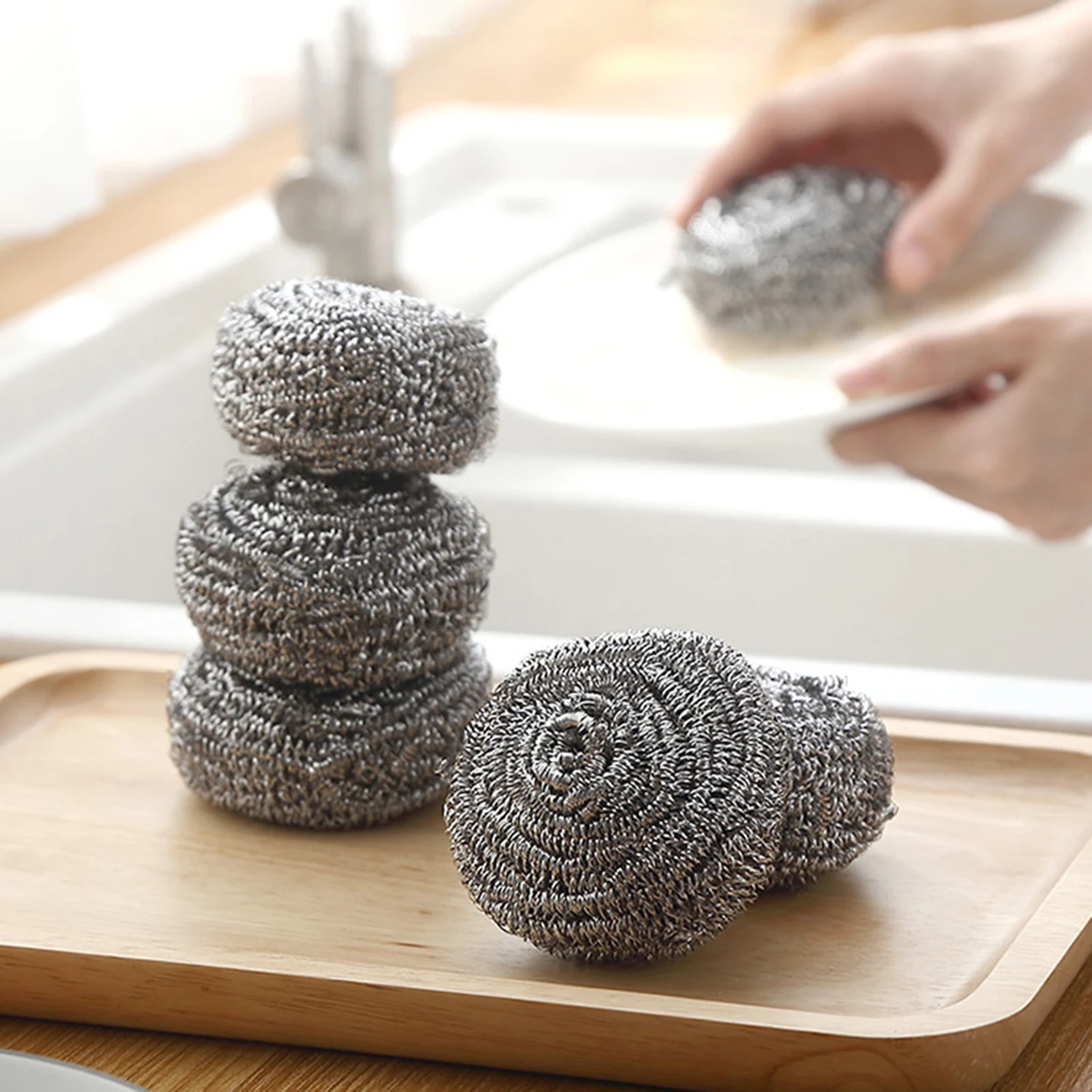 Stainless Steel Sponges Scrubbers Scrubbing Scouring Pad Steel Wool Scrubber for Pot Pan Dish Wash Cleaning 6pcs kitchen pot brush kitchen cleaning brush kitchen cleaning tool