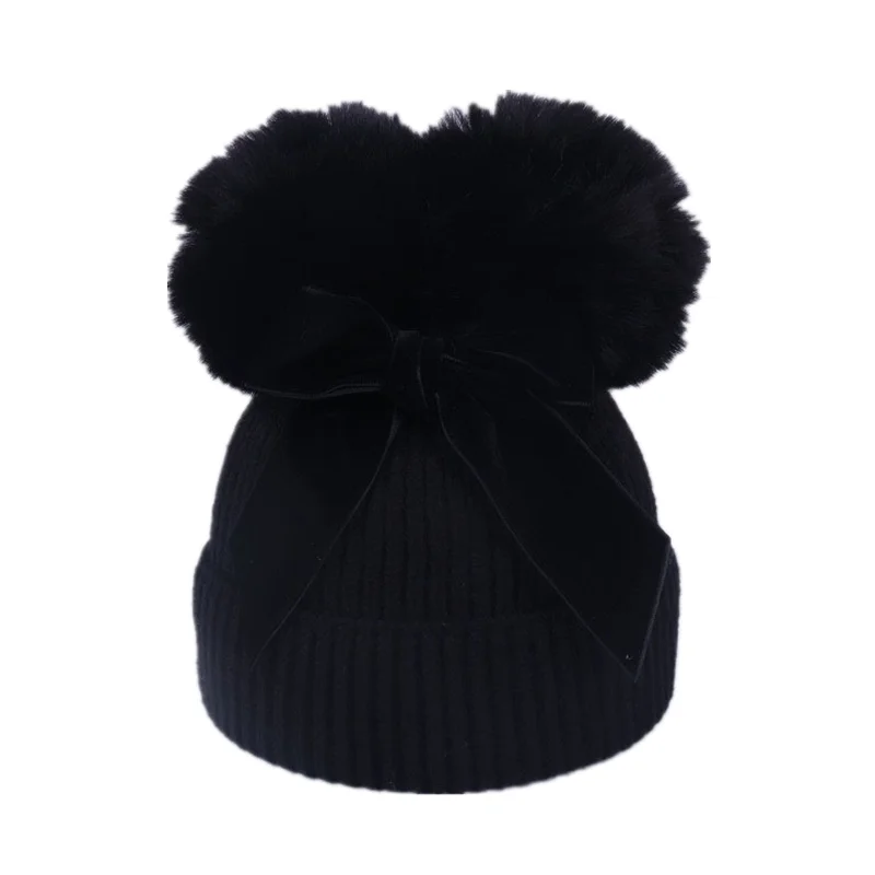 

2023 Brand New Newborn Baby Kids Girls Boys Winter Warm Knit Hat Furry Balls Pompom Solid Cute Lovely Beanie Cap Gifts
