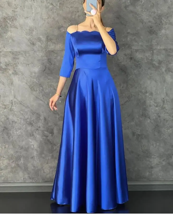 

Cenove A-Line Satin Prom Dress Arabic With Square Collar Long Sleeve Evening Dress Formal Gowns for Women Wedding Party 2023