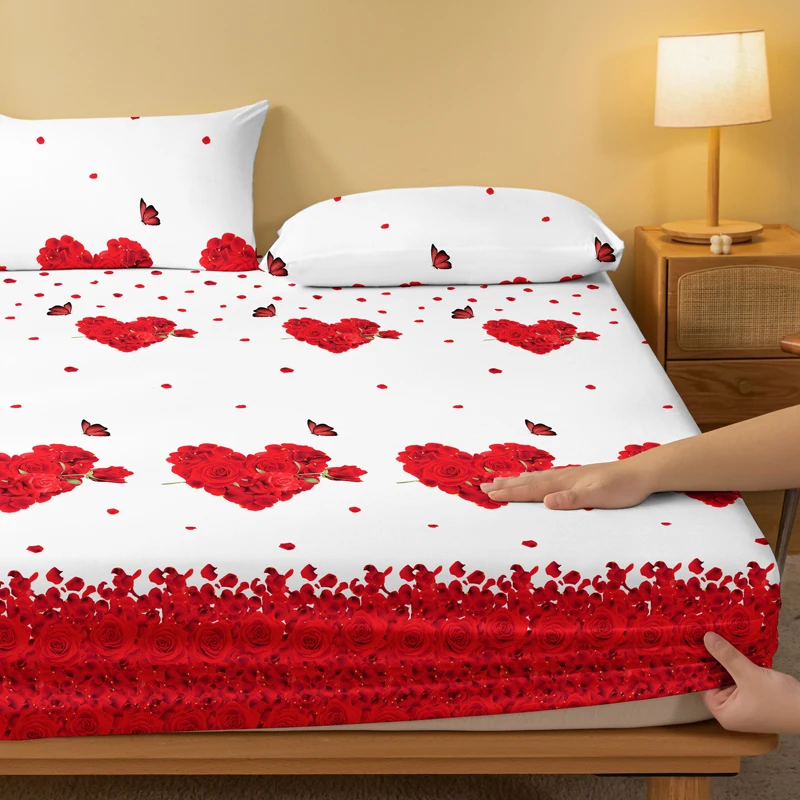Rose butterfly patterned frosted printed bedsheet bed cover for bedroom bedding (excluding pillowcases)