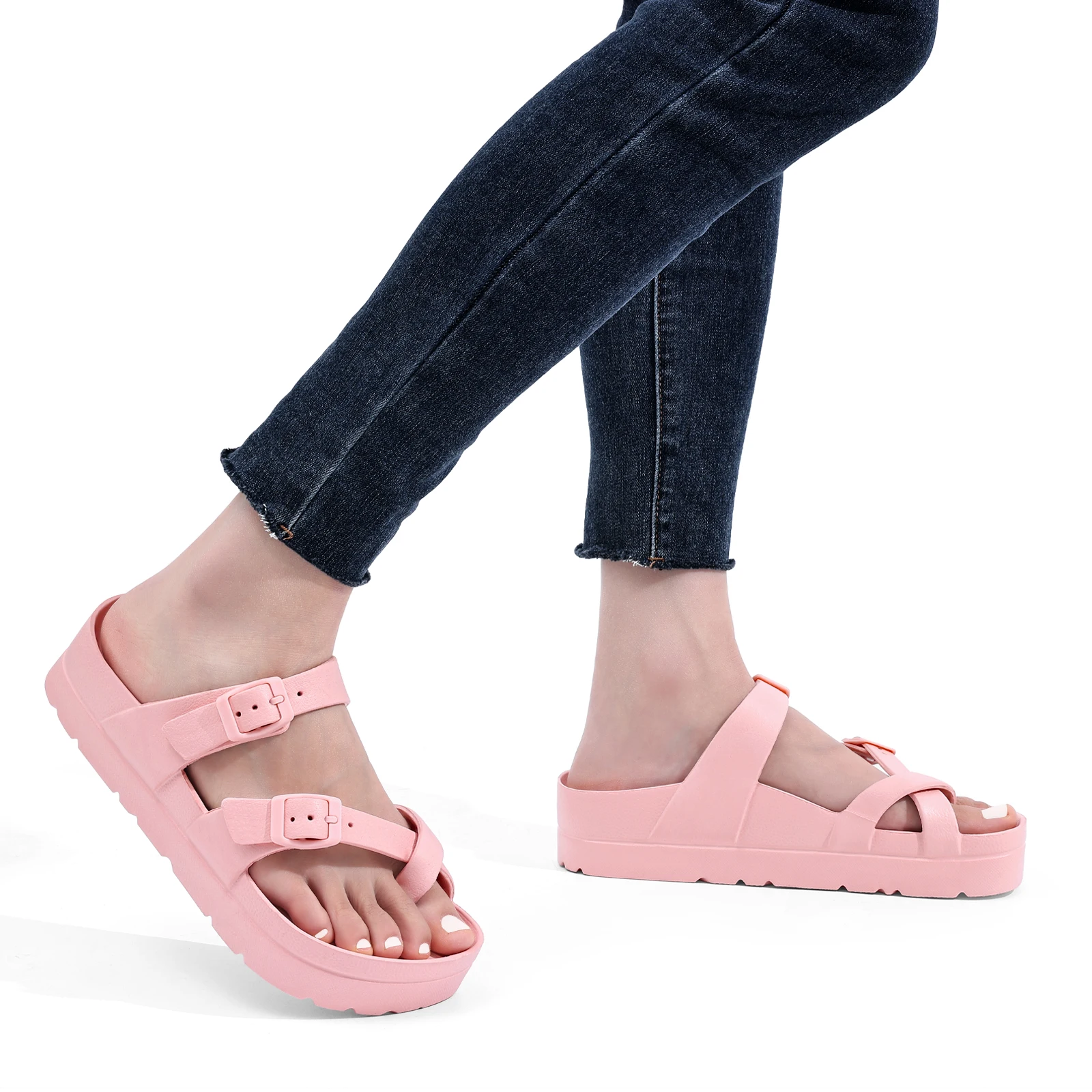 Lightweight Comfort Slides Double Buckle Orthopedic Flat Sandals