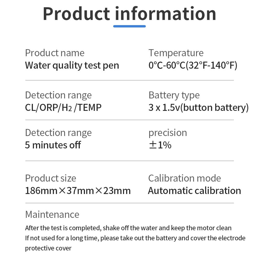 S6d14d214361541c2ae93108178f00c85I 5 in 1 Chlorine Meter Pen Water Quality Detector PH, H2, ORP TEMP CL2 Tester Multi-function Spa Swimming Pool Chlorine Monitor Mallzona