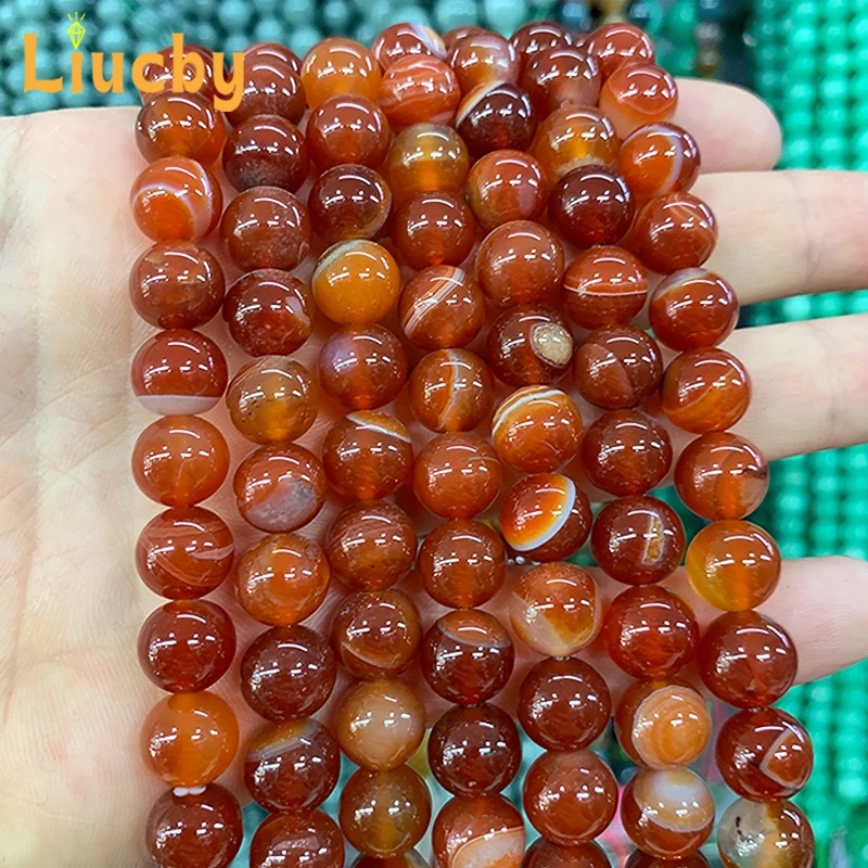 Rote Linie Achat Perle runde Perlen Naturstein DIY Mode Kopf bedeckung Ohr stecker für Schmuck herstellung 15 "Großhandel 4/6/8/10/12/14mm