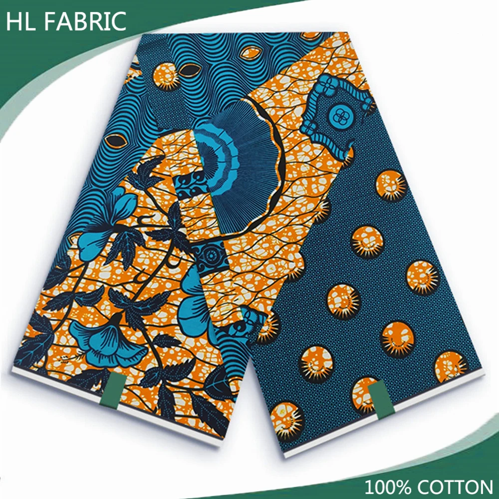 

African Wax Fabric 100% Cotton Veritable Wax Nigerian Ankara Block Prints Batik Fabric Dutch Pagne 6yards For Sewing VL-161