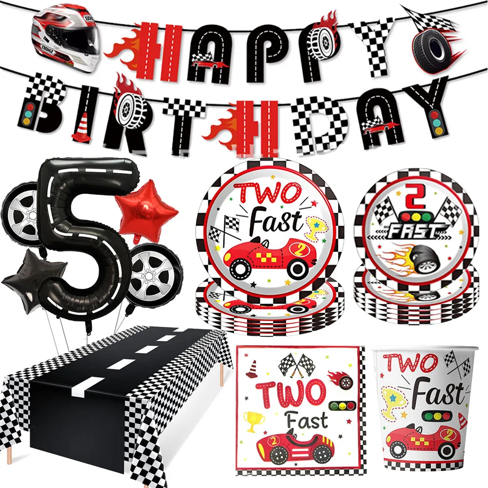 Bannière D’anniversaire Thème Voiture De Course – 3 M De Long, Motif Damier, Lettres Et Drapeaux – Décoration Fête Garçon - 7