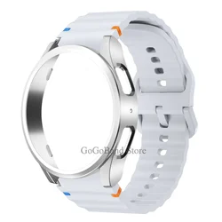 Silicone Band and Protective Case Cover for Galaxy Watch 7 44mm (Light grey silver)