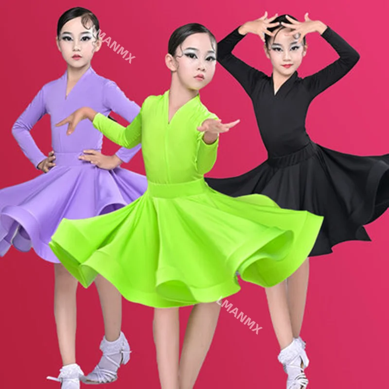 Girls Professional Latin Dancing Dress Kids Ballroom Salsa Dance Wear Clothing Children's Competitions Latin Stage Wear Clothes dance dress