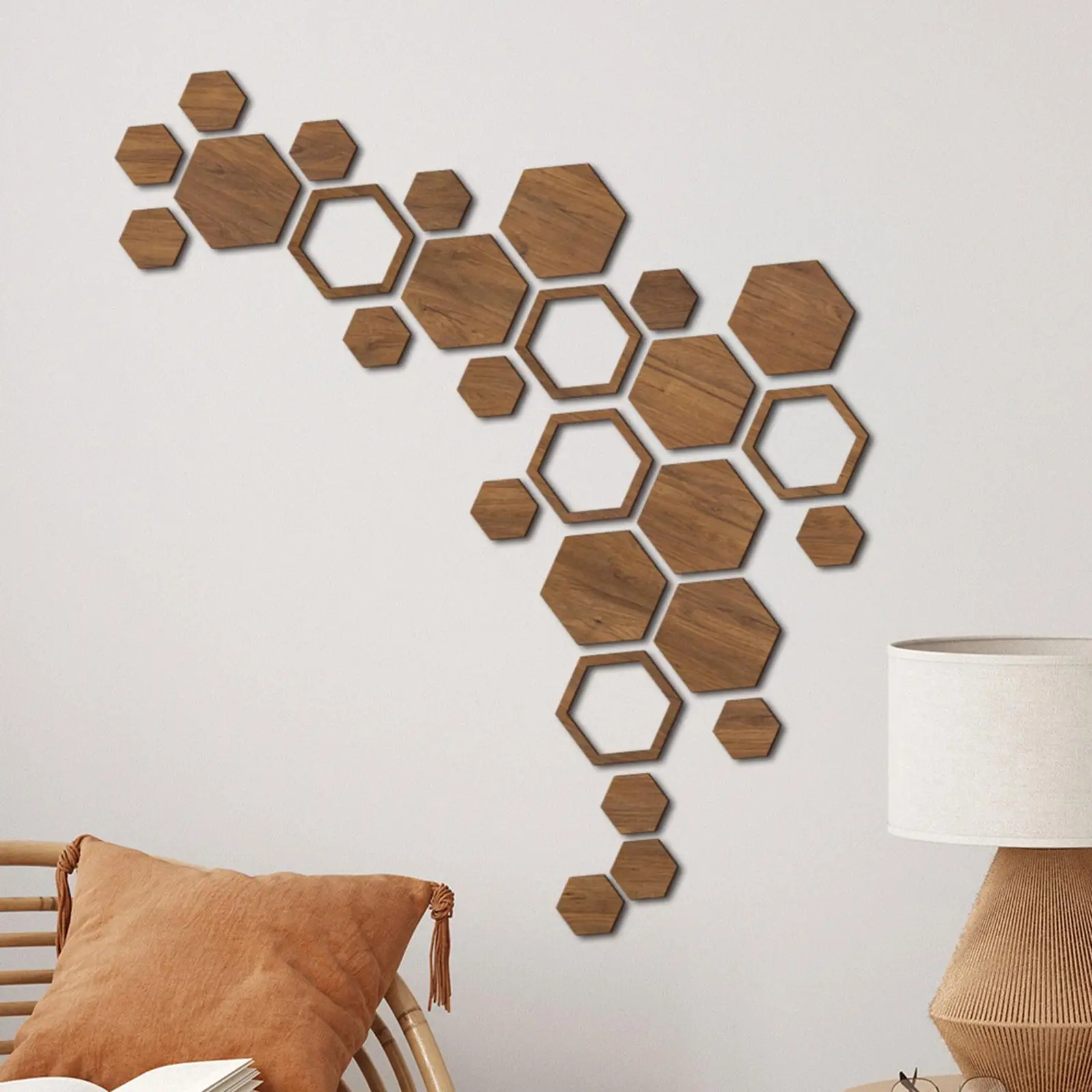Hexagonal Shaped Wooden Wall Stickers Home Decoration 3D DIY Decals Murals Wallpaper for Bedroom, Living Room, Office, Door - 6