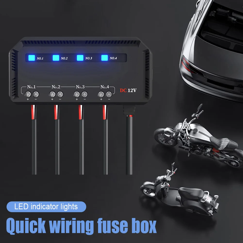 

Universal 12V Fuse Box 20A Blade Fuse Block Car Motorcycle Block Fuse Holder with LED Indicator 4 Slots with 5A 3A 2A Fuses