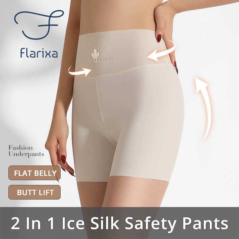 Flarixa Ice Silk Safety Short Panties Women High Waist Underpants Slimming Boxers Underwear Under Skirt Stretch Protective Pants