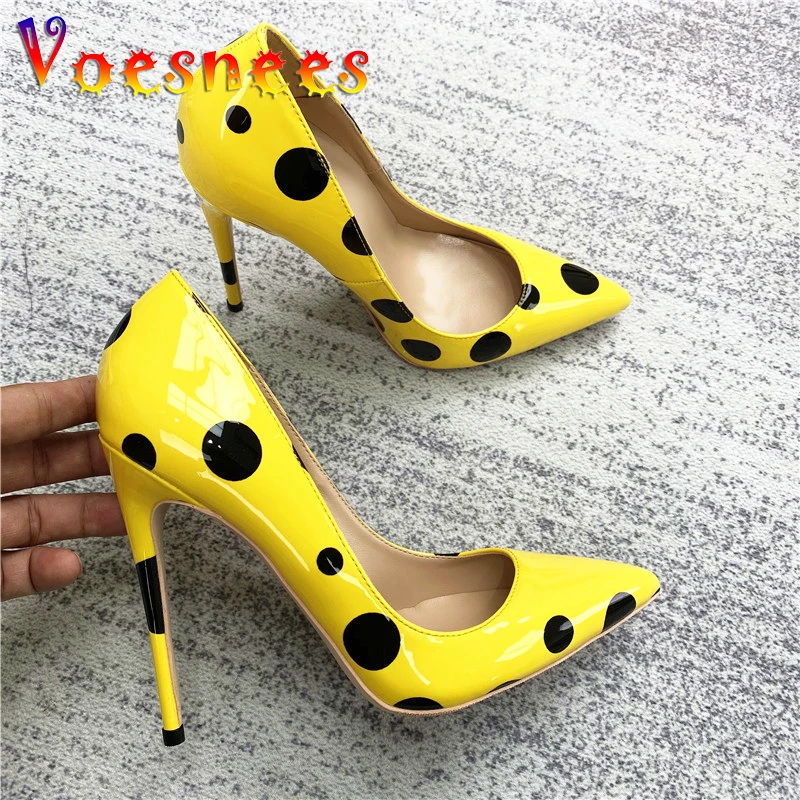Polka Dot Party Women Shoes Yellow Pointed To Stiletto Pumps