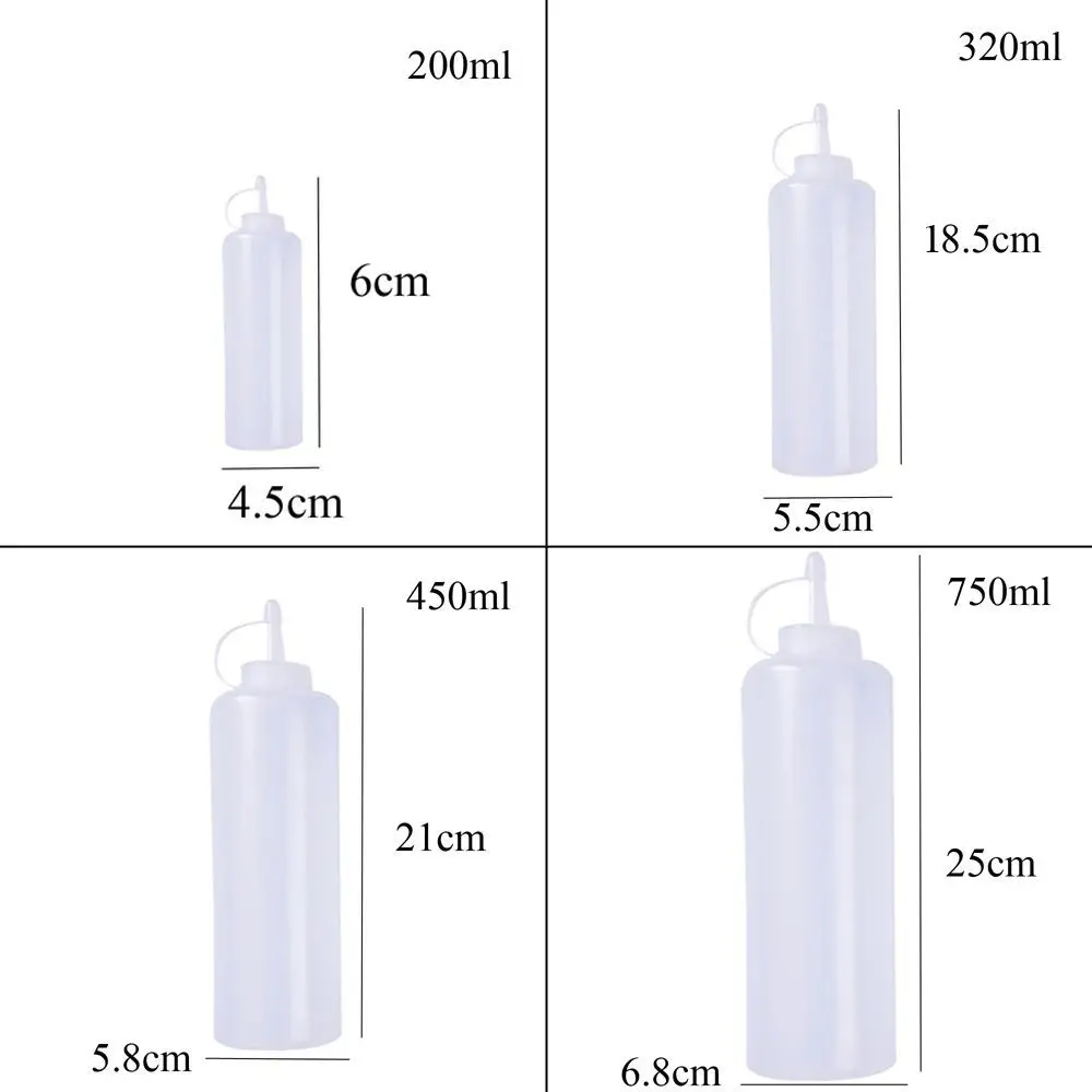200/320/450/750ml Condiment Squeeze Bottles Ketchup Mustard Mayo Hot Sauces Olive Oil Bottle Empty Plastic Bottle Kitchen Gadget