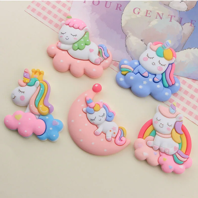 10pcs Big Unicorn Resin Flatback Cabochons Cute Large 55mm Cartoon Rainbow Unicorns Flat Back Embellishment for Scrapbooking