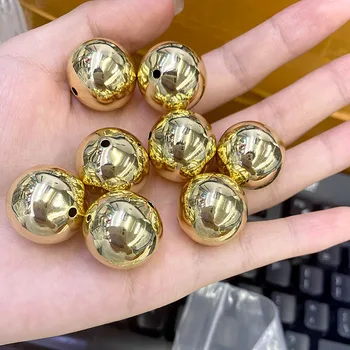 100pcs 20mm Big Size Real Gold Plated Metal Round Shape Smooth Loose Beads for DIY Jewelry Findings Accessories
