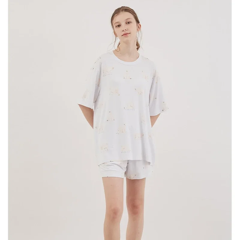 

Room Wear Short Sleeve Shorts Polar Bear Summer Women's Pajamas Set Sleepwear Loungwear Summer Modal （with tags）