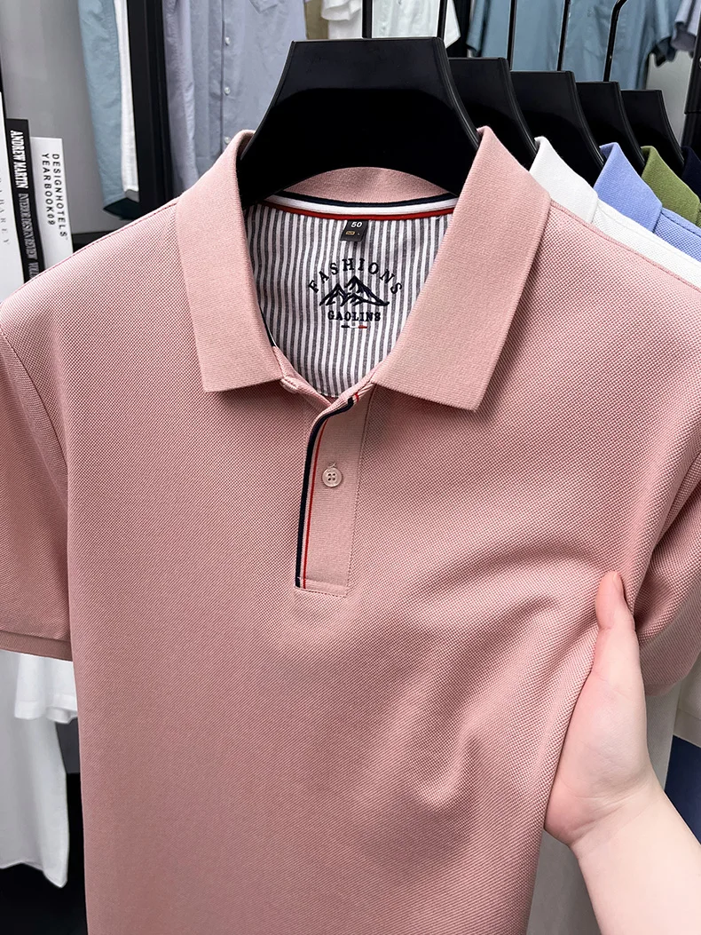 Luxury 100% cotton men's short sleeve polo shirt fashionable stripes comfort texture summer new high-end business casual T-shirt 21 S6d15675eb38543ac9f3f84c0e5132793k
