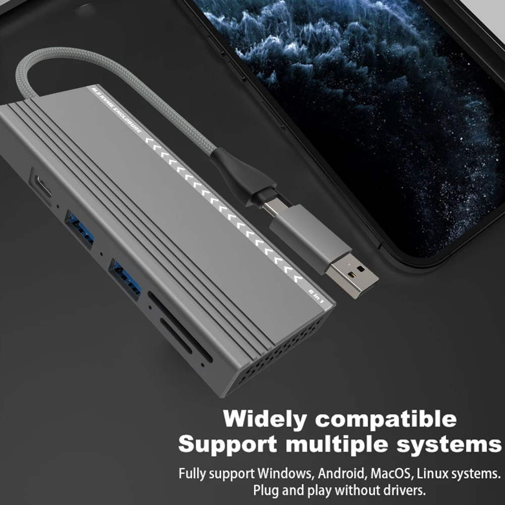 M.2 NVMe SATA ϵ ̺ ̽, USB C Ÿ , 10Gbps ָ Ʈ ̺, 2 USB 2.0 Ʈ, SD, TF ī , 5 in 1, PD100W