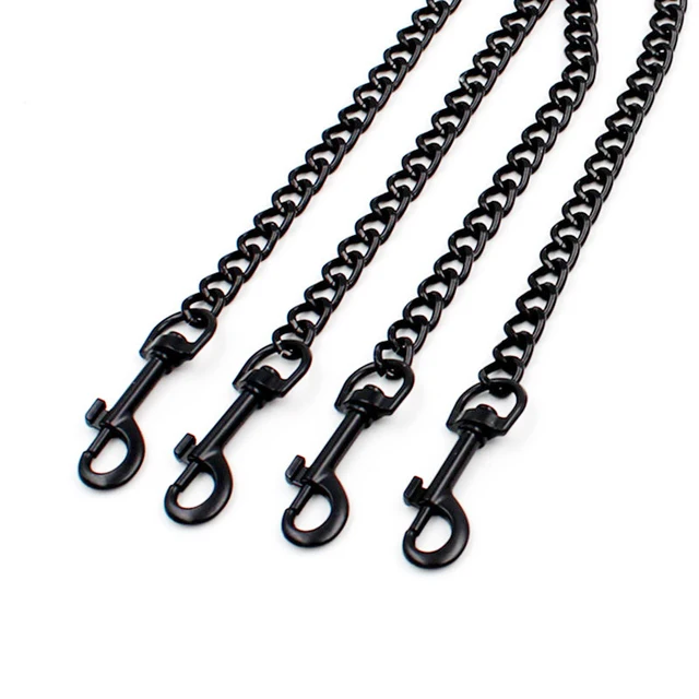 Leather Handle Chain Dog Durable Metal Chew Proof Dog Training Leash 115cm Heavy Duty Anti-bite Dog Giant Chain Leash with 4