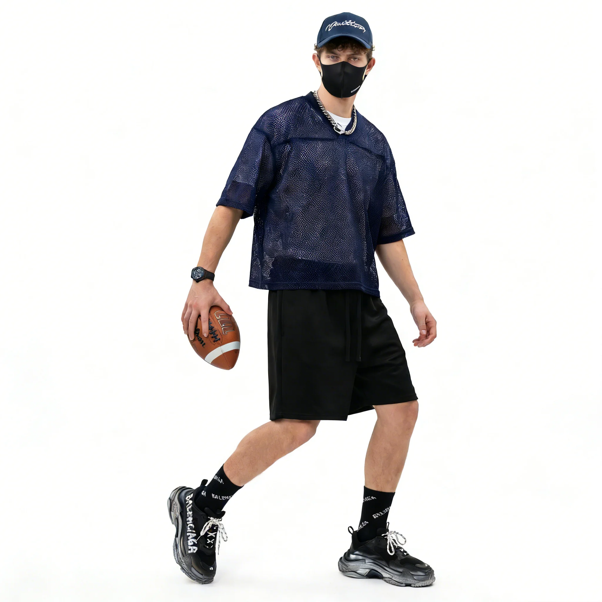 Sommer Streetwear Boxyfit Mesh Durchbrochenes Kurzarm-T-Shirt Transparentes Casual-Oberteil für Herren Übergroße Strandhemden