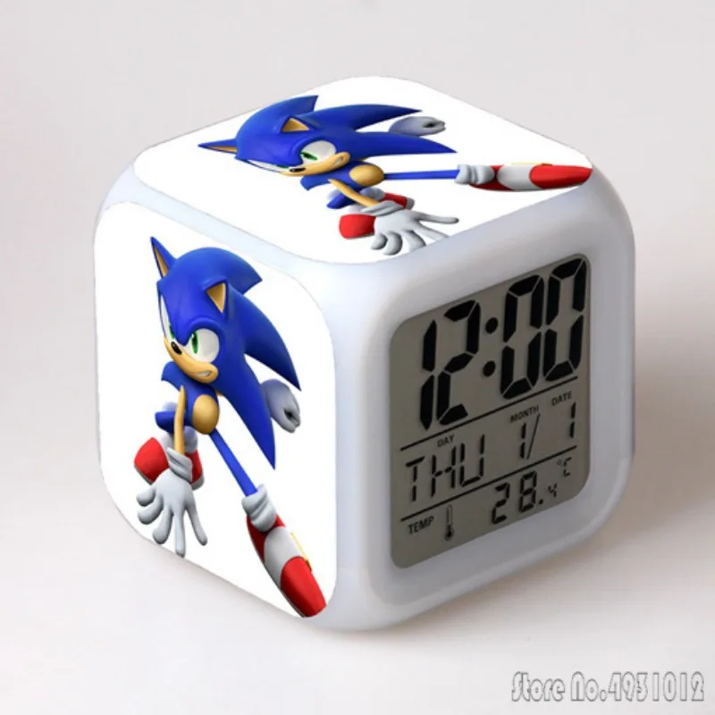 Admira el despertador Sonic The Hedgehog Sonic The Sonic Boy, creativo, para estudiantes, 8 x 8 x 8 cm, con luz LED, pantalla de hora, semana y mes
