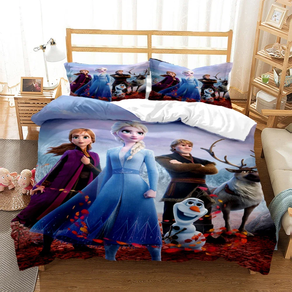 

Cartoon Frozen Elsa Print Three Piece Bedding Set Cover Set With Pillowcase Children or Adults King Queen Full Twin Size