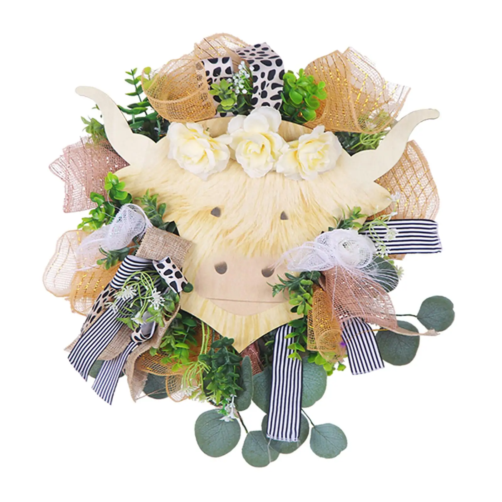 

Highland Cow Wreath Spring Christmas Artificial Wreath for Wall Indoor Decor