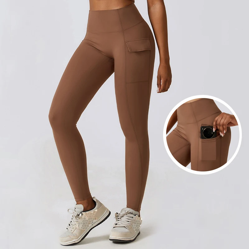 

High Waist Sports Leggings Women Solid Color Pockets Yoga Pants Sexy Butt Lift Workout Running Tights Female Breathable Gym Wear