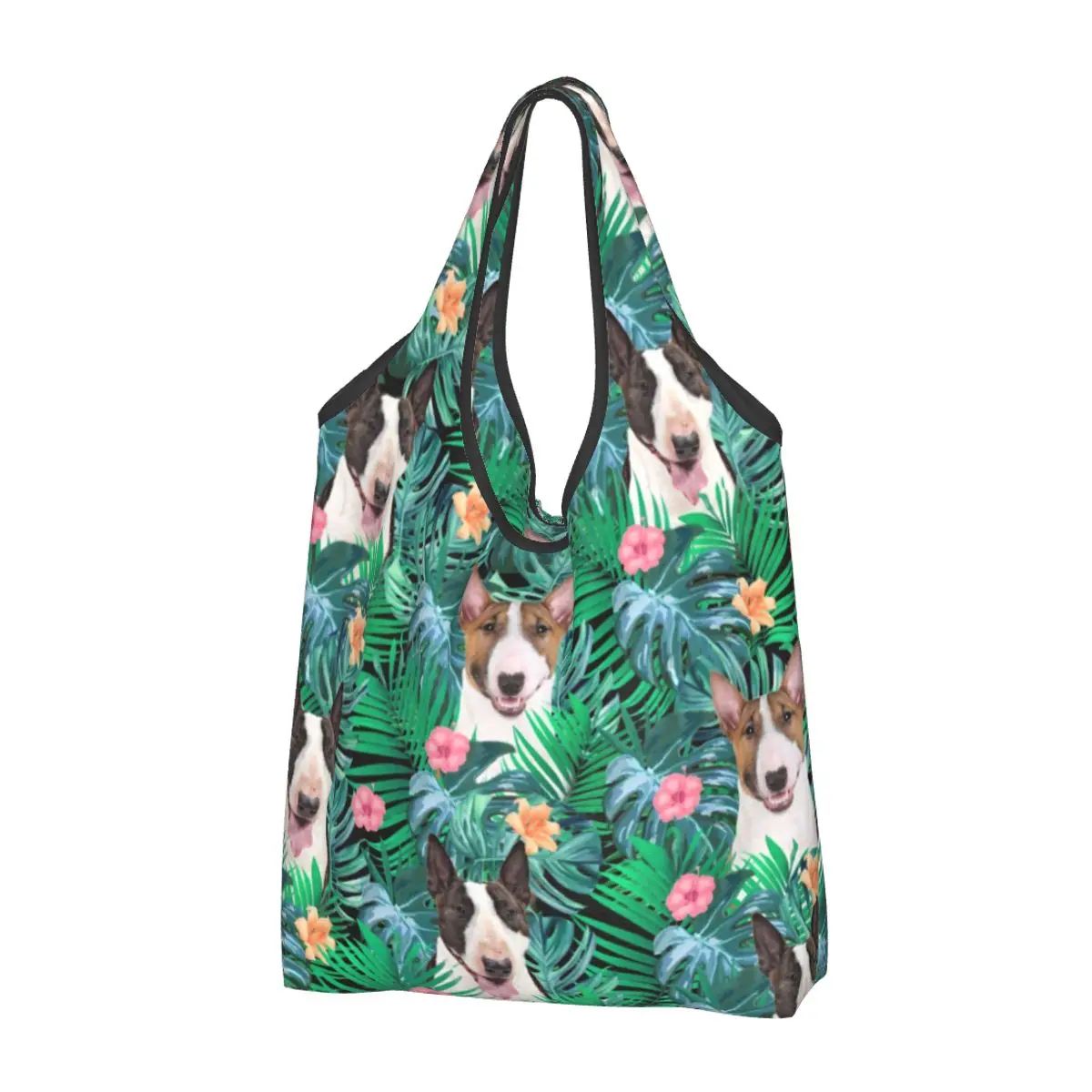 

Funny Bull Terrier Dog Shopping Tote Bags Portable EBT Puppy Animal Groceries Shopper Shoulder Bag