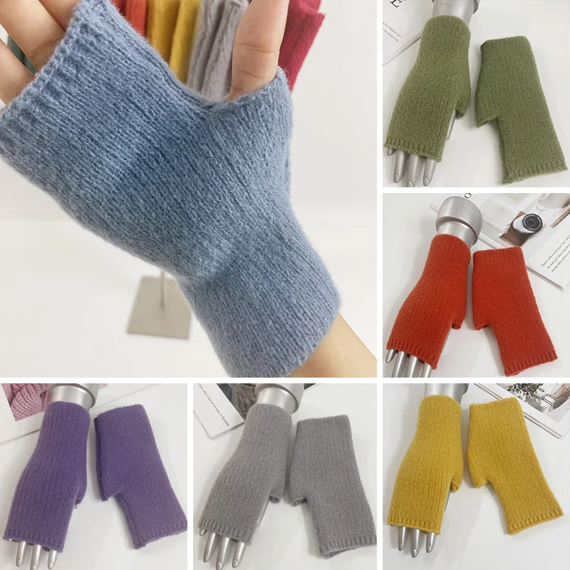 Warm Half Finger Knitted Gloves Autumn Winter Fingerless Deer Cashmere Gloves Women Mittens with Thumb Hole Short Gloves