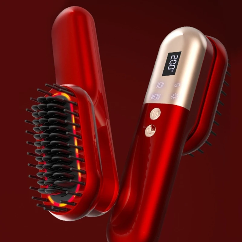 Hair Straightening Brush Practical Hair Comb Rechargeable Styling Comb Massage for Straight and Curly