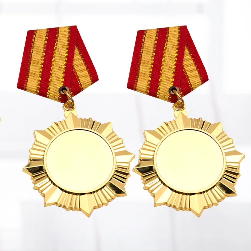 

2pcs Golden Award Medals Honor Metal Medal Monument Badge for Marathon Sports Competition Kids Golden Medals Reward Toys