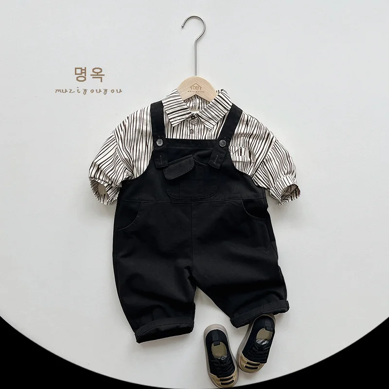Spring New Children Long Sleeve Lapel Shirts Cotton Baby Boys Fashion Vertical Striped Tops Kids Girls Casual Versatile Jacket