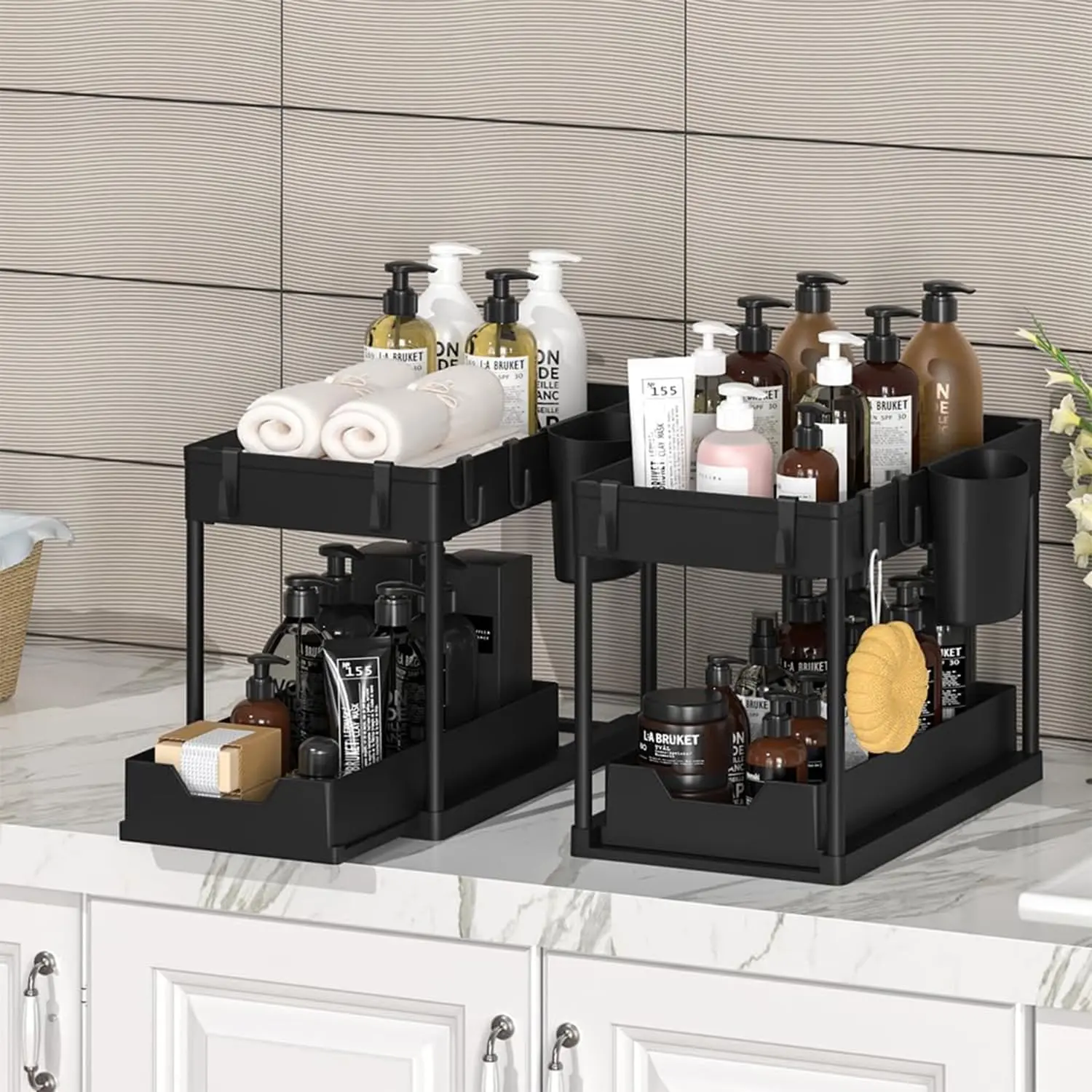 Sorty 2-Tier Under Sink Organizer with Cup & Hooks - Image 6