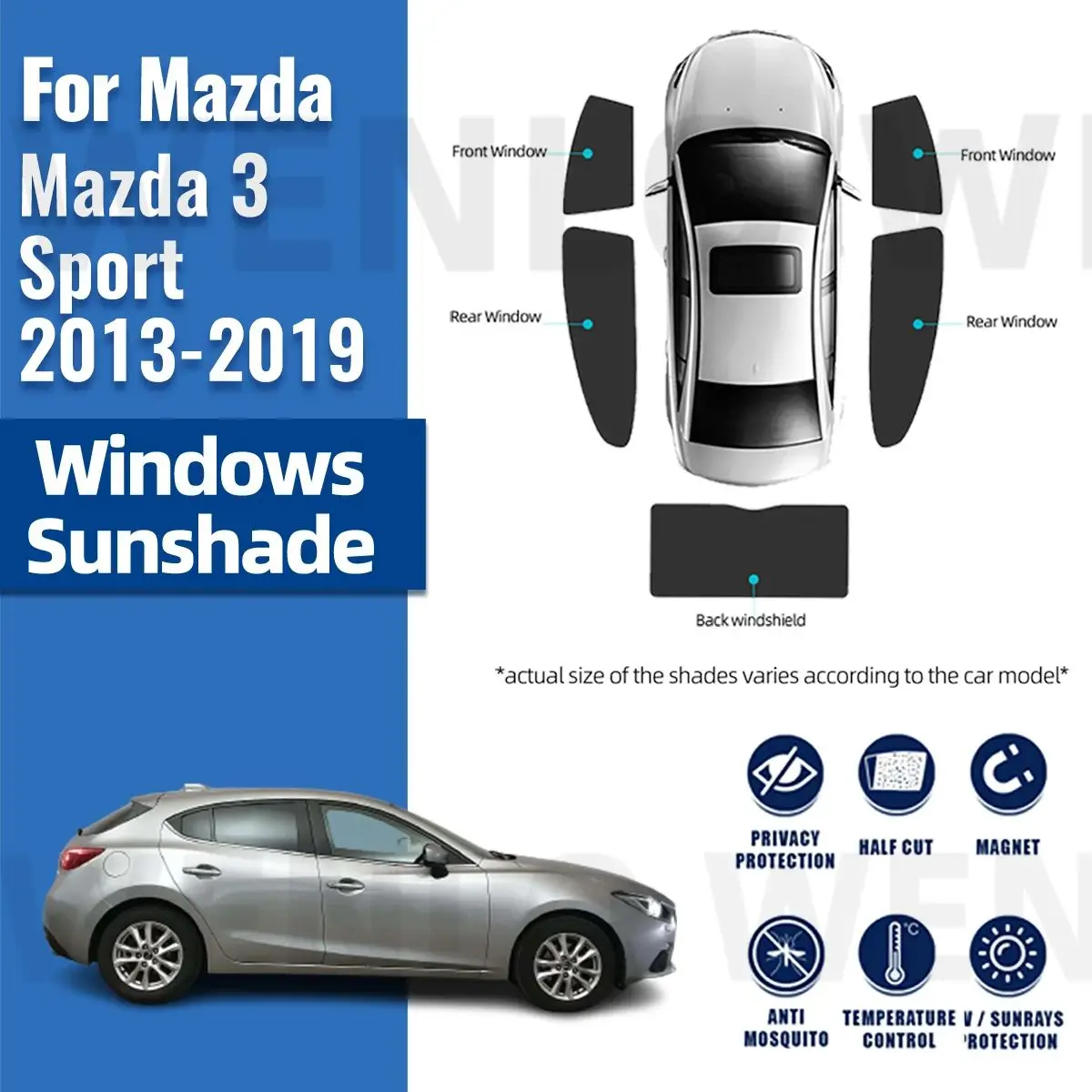 

For Mazda 3 Sport 2013-2019 M3 Car Sunshade Shield Magnetic Front Windshield Frame Curtain Rear Side Window Sun Shades Visor