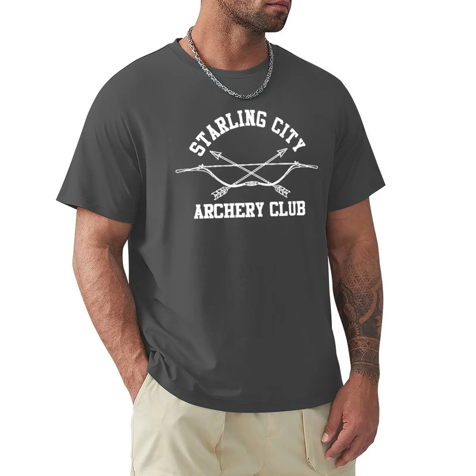 Starling City Tiro Con L'Arco Club - Arrow, Ollie Queen T-Shirt Manica Corta T-Shirt Bianche Semplici Da Uomo