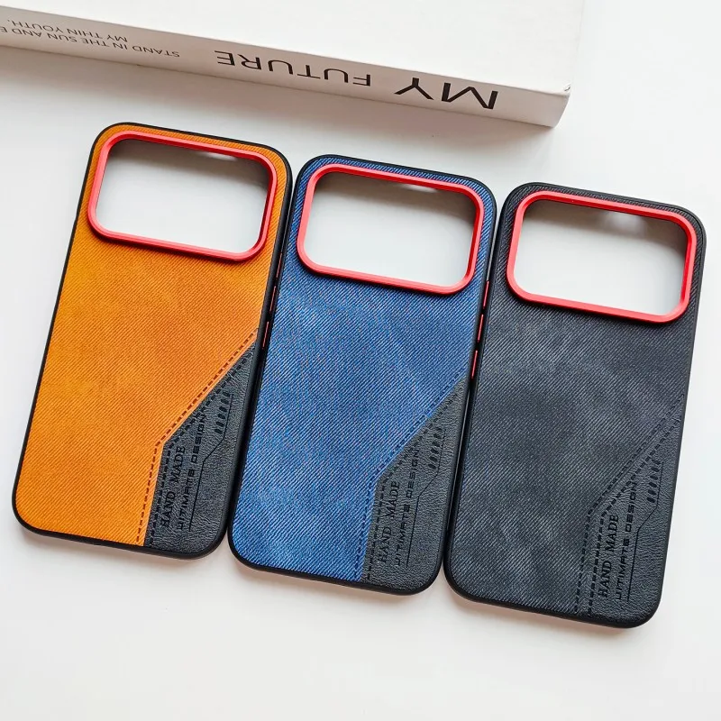 Denim Style Leather Texture Phone Case with Two-Tone Stitching - Shockproof and Drop-Resistant Design