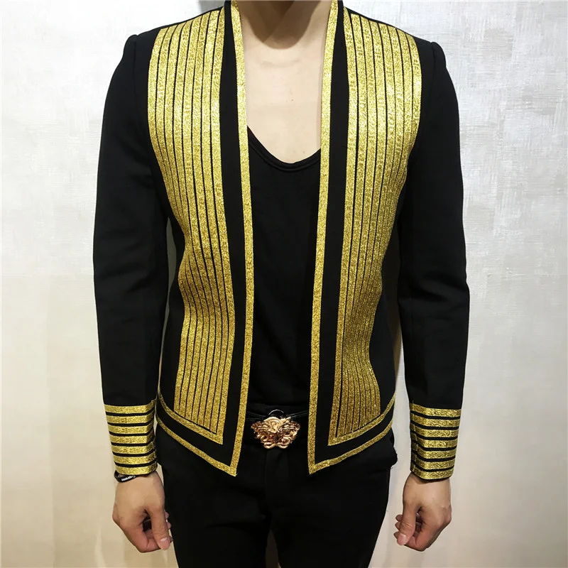 Men Suits Jackets Style Gold Stripe Korean Slim Suit Men's Walk Show Fashion Nightclub Blazer Performance Clothing Stylist Blazer Hombre