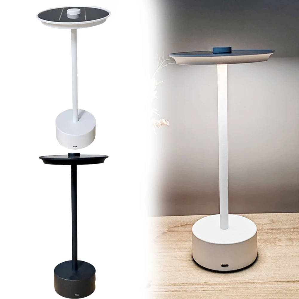 Solar Powered LED Cordless Table Lamp Stepless Dimmable Metal Table Lamp 3 Gears Modern Bedside Lamp for Hotel Bar Bedroom Decor