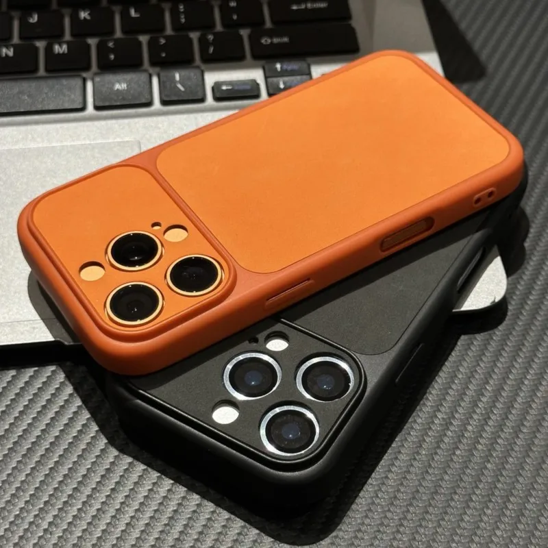 Suede Matte Solid Leather Shockproof Phone Case with Soft Silicone Rubber