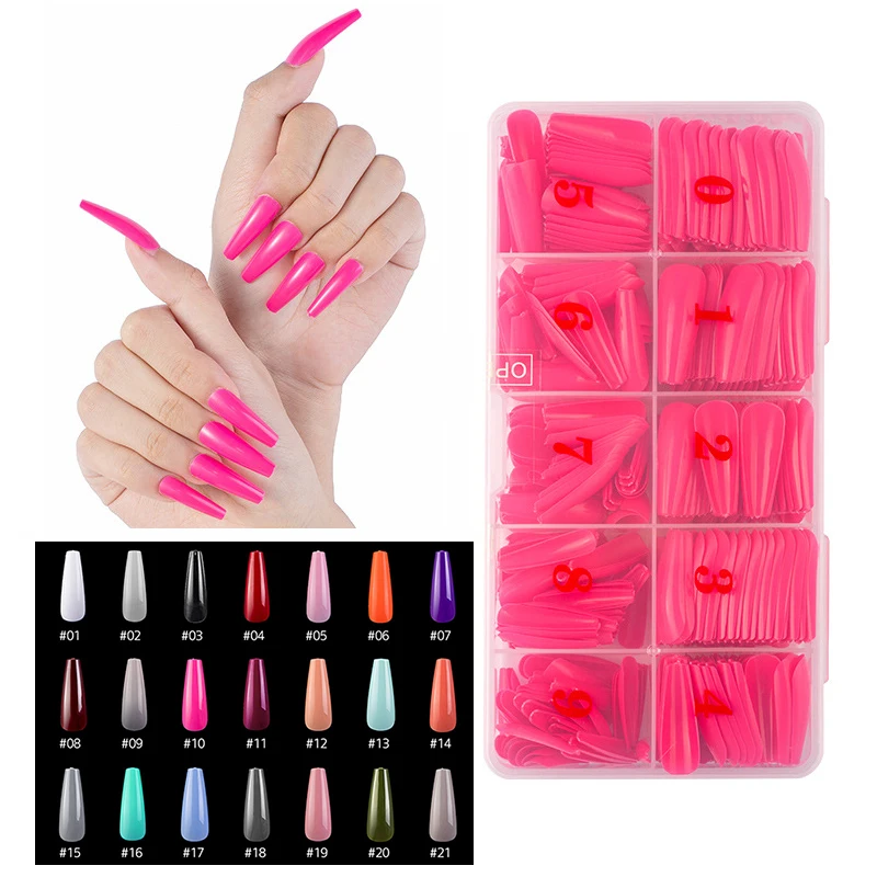 

Boutique 500PCS Pure Colors Coffin Ballet Almond Medium Full Length Korea ABS False Nail Tips Manicure Fake Nails Extension Box