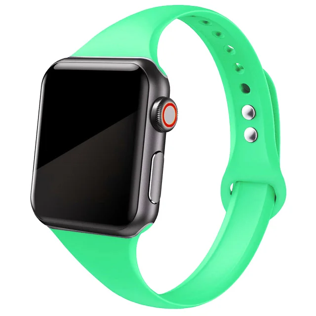 Silicone Strap for Apple Watch Band 44mm 40mm iwatch SE 6 5 Strap correa Narrow Slim bracelet applewatch band 5 6 se 3 38mm 40mm 19 Spearmint green