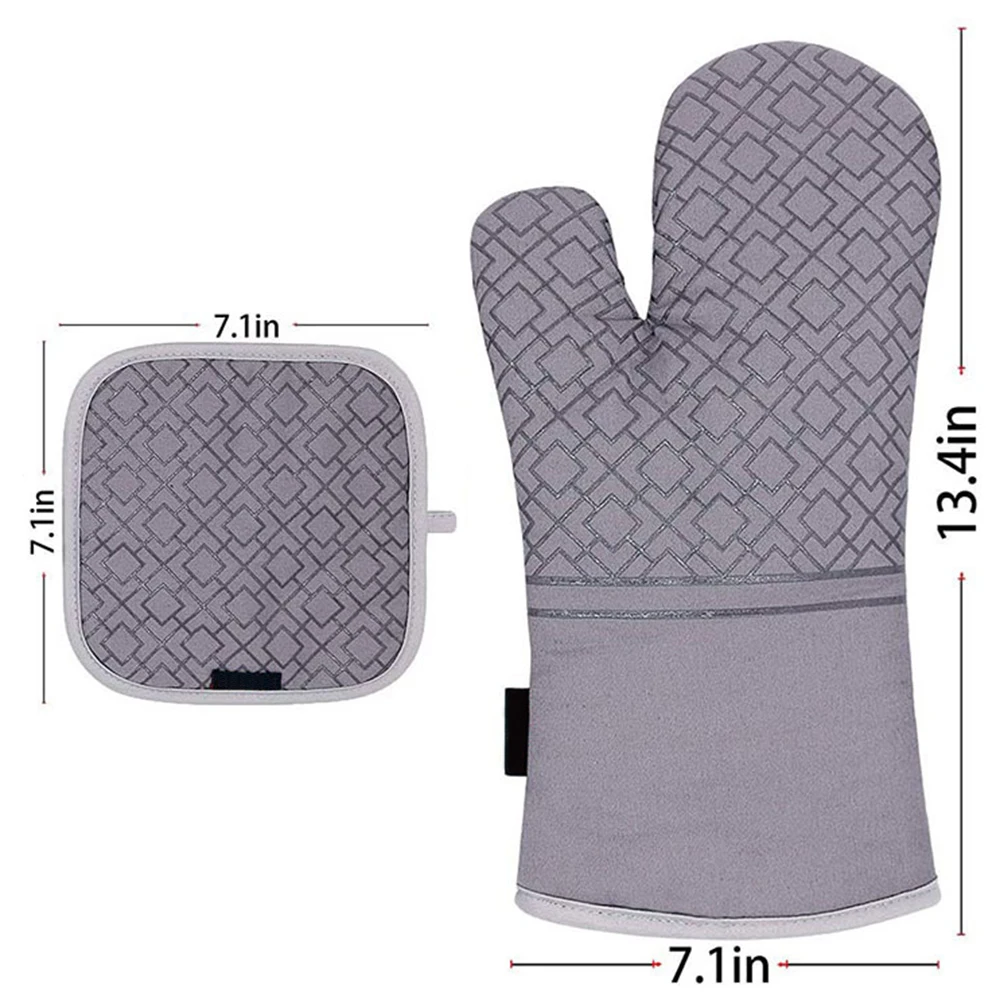 Kitchen Glove Oven Mittens And Pot Holders High Heat Resistant 600&deg; Extra Long Supplies Bbq Utensils For Baking Microwave silicone oven mitts kitchen gloves