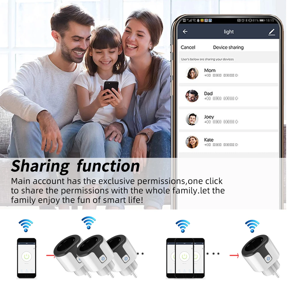 WiFi EU Smart Socket Plug With tuya app Outlet 20A Adapter Power Monitor Wireless Remote Control APP For Google Home Alexa 5