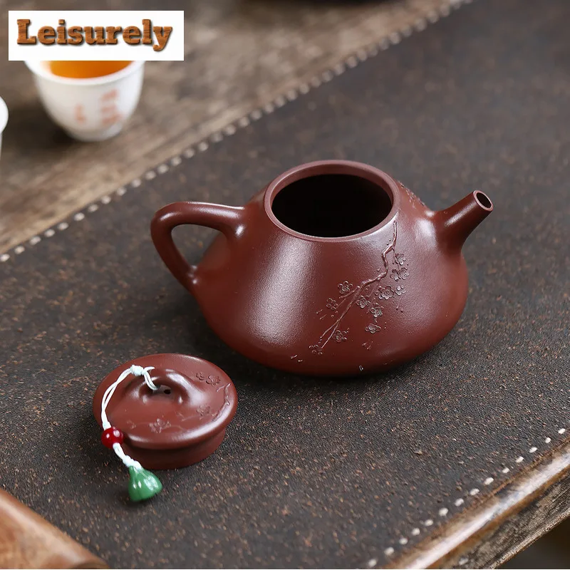 260ml Authentic Yixing Purple Clay Teapots Handmade Stone Scoop Pot Raw Ore Purple Zhu Mud Kettle With Filter Zisha Tea Set Gift
