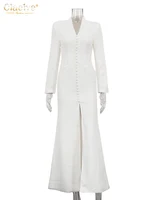Clacive Sexy Slim White Women's Dress 2025 Fashion V-Neck Long Sleeve Ankle Length Dresses Elegant Classic Slit Female Dress - Image 5