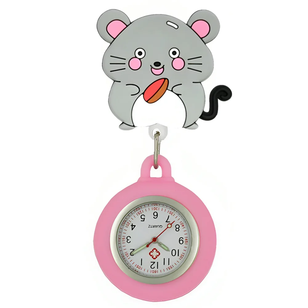 Pocket Watch Badge Reel Nurse Doctor Cartoon Smile Animals Retractable Gift For Hospital Medical Brooch Clip Clock