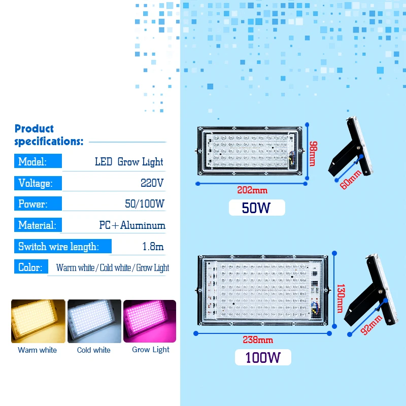 LED Grow Light Full Spectrum Phyto Lamp for Plants 50W 100W AC 220V